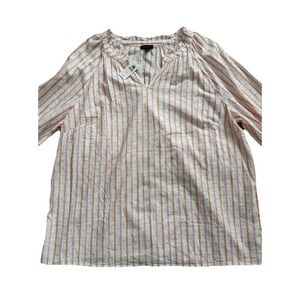 Talbots‎ JACQUARD STRIPE SMOCKED CUFF BLOUSE Size XL
